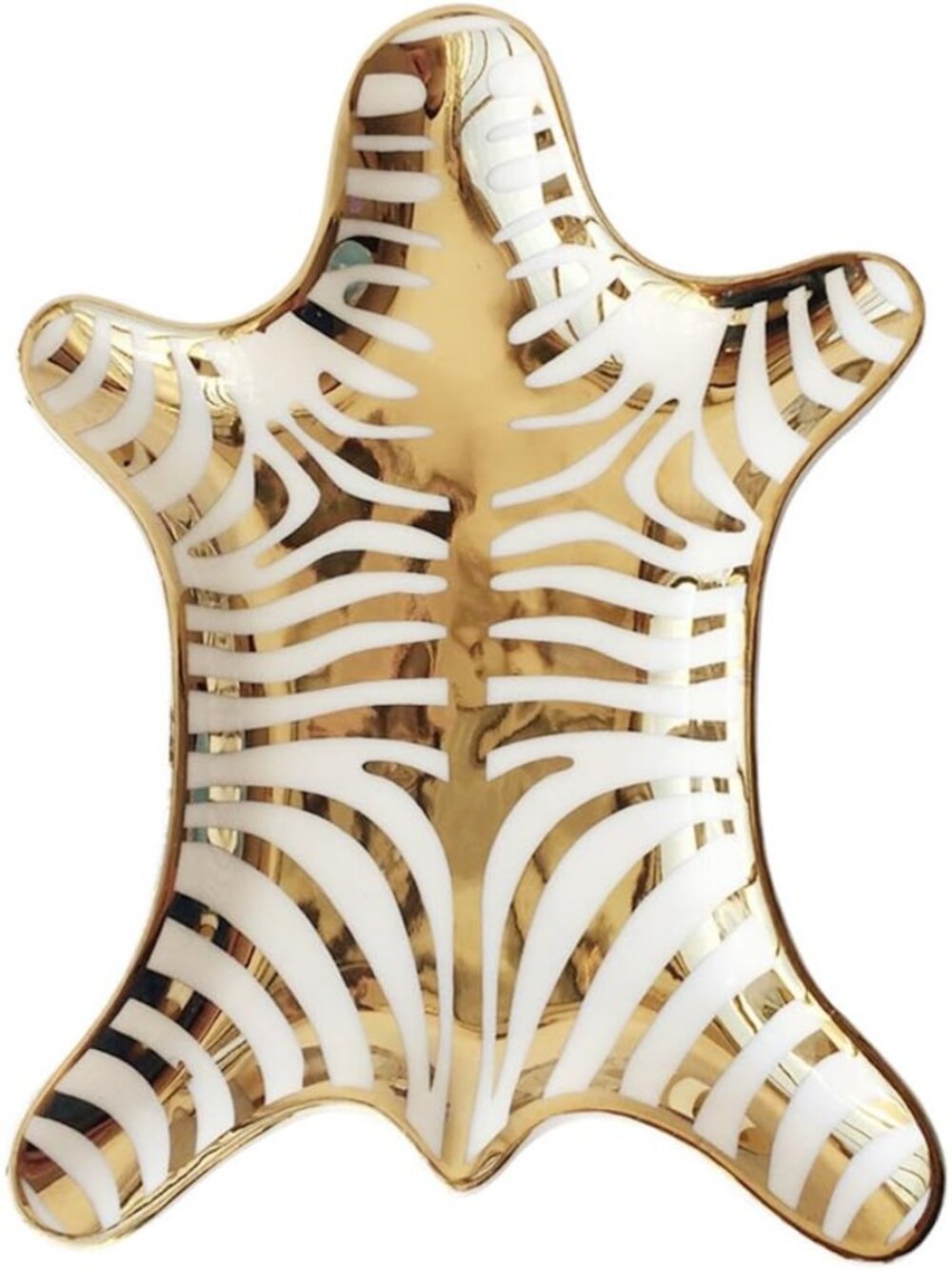 Zebra Stripe Jewelry Tray Ceramic Dishes Plate Gilded 5.9", Gold